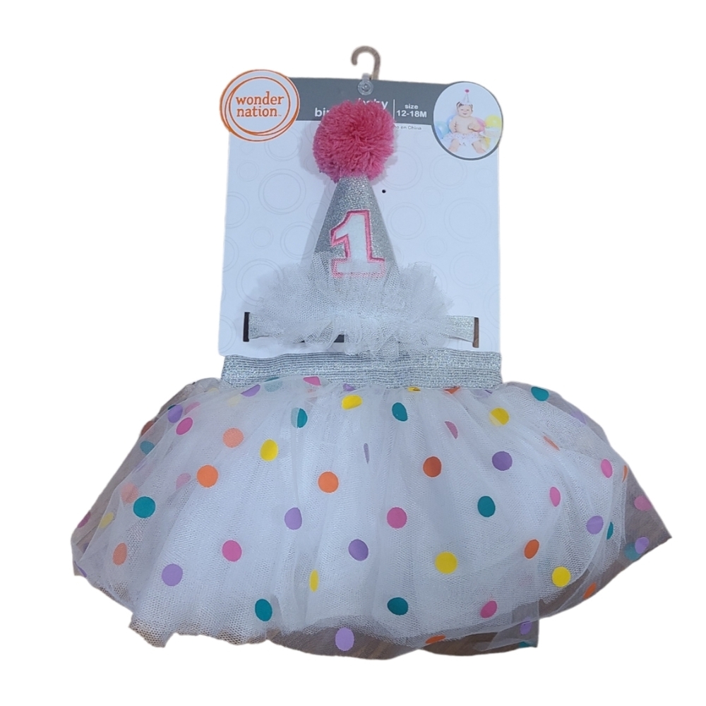 Wonder Nation Baby Girl One Year Birthday Hat and Tutu Set Size 12-18m NWT